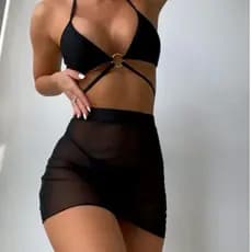 Saia de Tule Feminina Preta Transparente Cintura Alta Moda Praia Saída de Praia