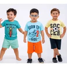 🛍️ Kit 3 Peças Infantil Masculino Conjunto Camisa e Short Algodão