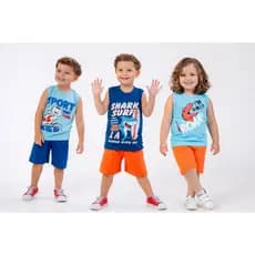 🛍️ Kit 3 Peças Infantil Masculino Conjunto Regata e Short Algodão