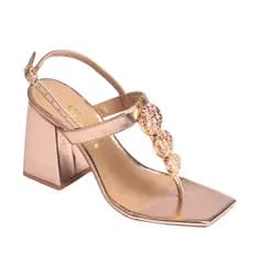 Sandália Feminina Sfizia Iris Salto Alto Bloco Enfeite Fashion Elegante Festa Bico Quadrado