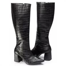 Bota Feminina Cano Longo Modelo Bico Fino Salto Bloco Grosso Atual Festa Última Moda