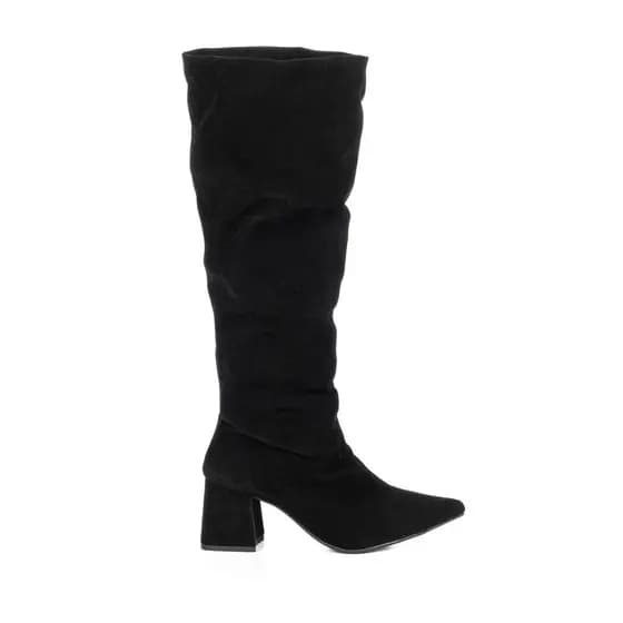 Bota Feminina Montaria Cano Longo Enrugada Camurça Preta