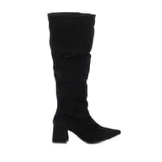 Bota Feminina Montaria Cano Longo Enrugada Camurça Preta