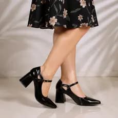 Sapato Scarpin Bico Fino Salto Médio Grosso Elegante Conforto Tendência Exclusiva Moda Fashion