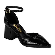 Sapato Scarpin Femino Elegante Frente e Trazeiro Tira de Abotoar Tornozelo Alice Verniz Show