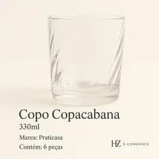 Copo de vidro copacabana 330ml 6 peças copo de whisky