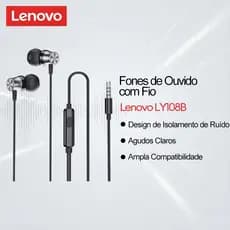 Fones De Ouvido Com Fio Lenovo LY108B E Fone Intra-Auricular Design De Isolamento De Ruído Ampla Compatibilidade , Além