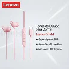 Fone De Ouvido Para Dormir Lenovo YF44 E Fones Intra-Auriculares Com Microfone ASMR Uso Indolor