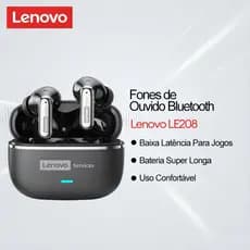 Fones de Ouvido para Jogos Lenovo LE208 e Fones Bluetooth com Baixa Latência e Som HiFi com Bateria de Longa Duração