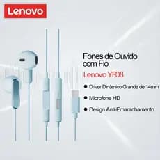 Fones De Ouvido Com Fio Lenovo YF08 E Semi-Intra-Auriculares Driver Dinâmico Grande De 14 Mm Microfone HD , Além De Ajus