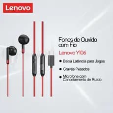 Fones De Ouvido Com Fio Lenovo Y106 E Y106PRO Microfone Cancelamento De Ruído Áudio Zero Lag Mais Graves Pesados Para Jo