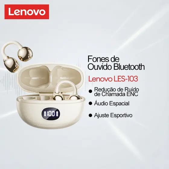 Fones De Ouvido Bluetooth Lenovo LES-103 E Sem Fio Com Clipe Aberto Cancelamento De Ruído AI 6.0 Mais Áudio Espacial Par