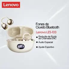 Fones De Ouvido Bluetooth Lenovo LES-103 E Sem Fio Com Clipe Aberto Cancelamento De Ruído AI 6.0 Mais Áudio Espacial Par