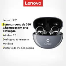 Lenovo LP25 Fone De Ouvido Bluetooth Transparente Alto E Baixo Uso Extralongo