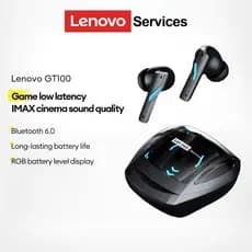 Lenovo GT100 Fones De Ouvido Para Jogos Bluetooth Baixa Latência Intra-Auricular À Prova D'água Alta Fidelidade Qualidad