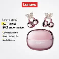 Lenovo LE302 Fones de Ouvido Bluetooth IPX5 à Prova d’Água com Som HiFi e Ajuste Confortável para Exercícios