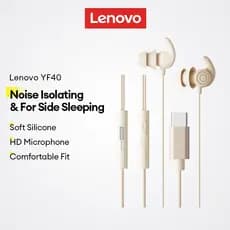 Fones De Ouvido Com Fio Lenovo YF40 E Para Dormir Design De Isolamento De Ruído Silicone Macio Lateral Microfone HD