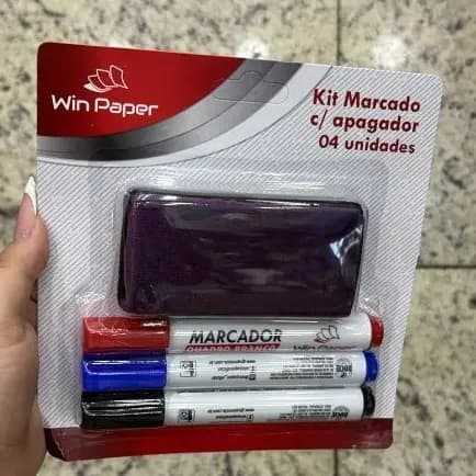 Kit com 3 Marcadores quadro Branco mais 1 Apagador de quadro Branco total 4 Unidades Foto Real do Kit que estará levando