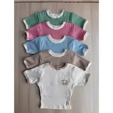 Cropped Manga Curta Canelado Bordado Babytee Cores Verao Ribana Canelada Blusinha Feminina Moda Cores Pastel Babylok