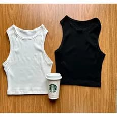 kit 2 Camisetas Cropped Regata Basica feminino Canelado Blusinha Básica Cropped para academia Regata Ribana Opção de cor