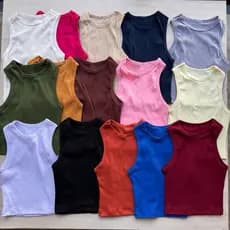 Kit 2 Cropped Regata Canelado Feminino Moda Gringa Regatinha Cavada Nadadora Algodão Zara Crooped Básico Canelada Blusa