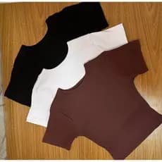 Kit 3 Cropped Manga Curta Canelado Manguinha Gola Redonda Ribana Canelada Algodão Blusinha Curta Camiseta Básica Cores