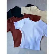Cropped Manga Curta Canelado Manguinha Zara Ribana Canelada Moda Gringa Crooped Agodao Blusinha Curta Camiseta Básica