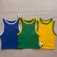 Kit 3 Cropped Copa Mundo Brasil Regata Lisa Feminina Blusinha Canelada Verde Amarelo Top Ribana Algodão Blogueira