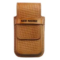 Capinha Bainha Personalizada para Celular em Couro 100% Legítimo, Bordado, Natural