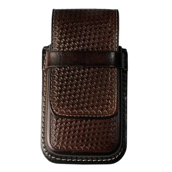 Capinha Bainha para Celular em Couro 100% Legítimo, Bordado, Cor Café