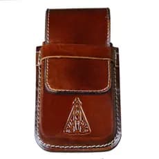 Capinha Bainha para Celular em Couro 100% Legítimo, Nossa Senhora Aparecida, Cor Caramelo