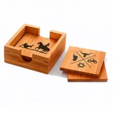 Kit Porta Copos em Bambu Personalizado com Caixa - 4 Peças com Gravação
