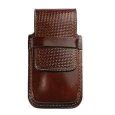 Capinha Bainha para Celular em Couro 100% Legítimo, Tampa Bordada Cor Caramelo
