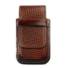 Capinha Bainha para Celular em Couro 100% Legítimo, Bordado, Cor Caramelo