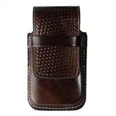 Capinha Bainha para Celular em Couro 100% Legítimo, Tampa Bordada Cor Café