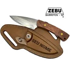 Faca Campeira Mini Faca Zebu Original Inox com Bainha Personalizada Couro Legítimo Barretos