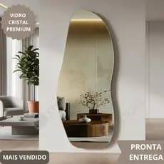 Espelho Organico Grande 100X36cm Ondulado Decorativo Moldura Preta