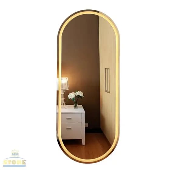 Espelho Decorativo LED Grande 75X50cm Oval Jateado Botão Touch