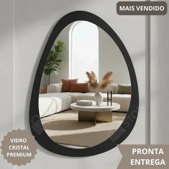 Espelho Grande Oval Moldura em Madeira 80X60cm Decorativo Sofisticado