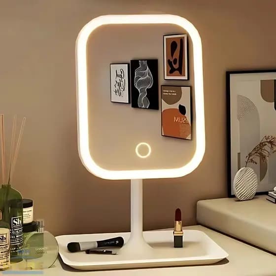 Espelho Maquiagem LED Recarregável 3 Cores de Luzes Touch Ajustável Linear