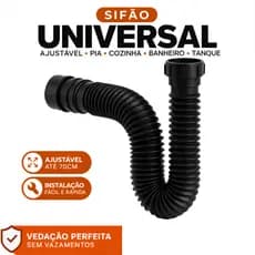 Sifão Sanfonado Universal Flexível Preto Para Pia Cozinha Banheiro 70cm Não Entope Não Volta Cheiro