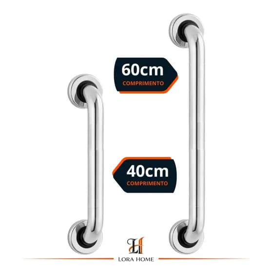 Kit Barra Alça de Apoio Banheiro 40cm e 60cm Idoso Deficiente Corrimão Segurança Anti Queda Parede