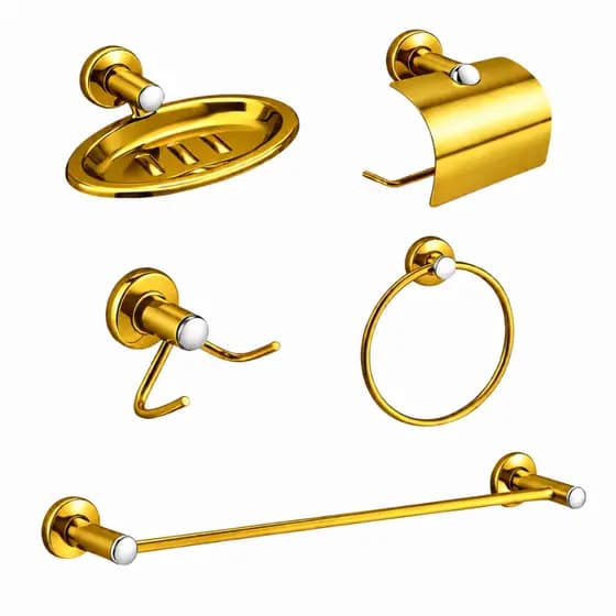 Kit Stander Dourado 5 Peças Acessórios Para Banheiro Suite Conjunto Completo
