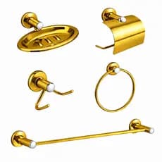 Kit Stander Dourado 5 Peças Acessórios Para Banheiro Suite Conjunto Completo
