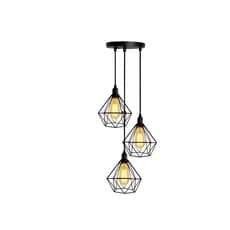 Kit 3 Pendentes Lustre Diamantes Preto/Dourado/Cobre Canopla Unica Retro Vintage Sala Jantar Cozinha Decoração Luxo
