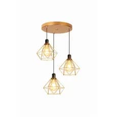 Luminária E-led Pendente Triplo Aramado Diamante Rose Gold Bivolt