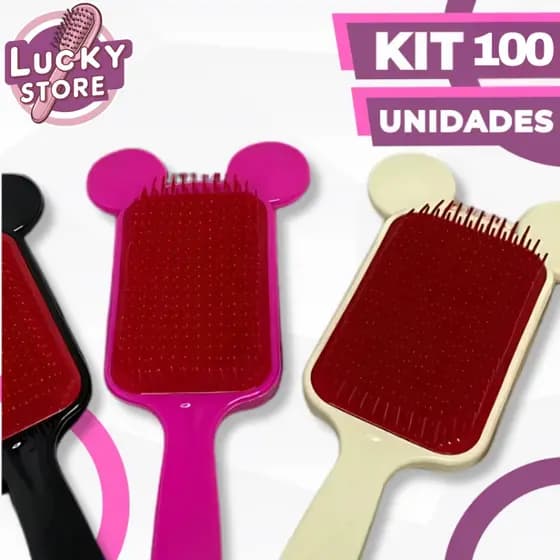 Kit 100 Escova com Orelhinha Raquete Flex Para Todos os Cabelos