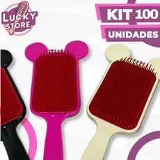 Kit 100 Escova com Orelhinha Raquete Flex Para Todos os Cabelos