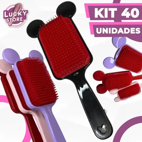 Kit 40 Escova com Orelhinha Raquete Flex Para Todos os Tipo De Cabelo