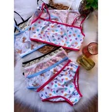 Kit 5 Conjunto Roupa Infantil Juvenil Estampado Menina Moça Calcinha Top